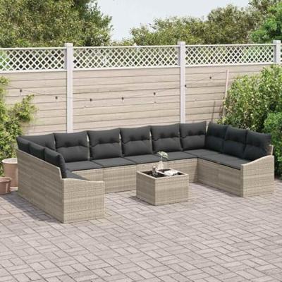 Tuinbankenset met opslag Lichtgrijs poly rattan