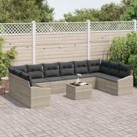 Tuinbankenset met opslag Lichtgrijs poly rattan - thumbnail