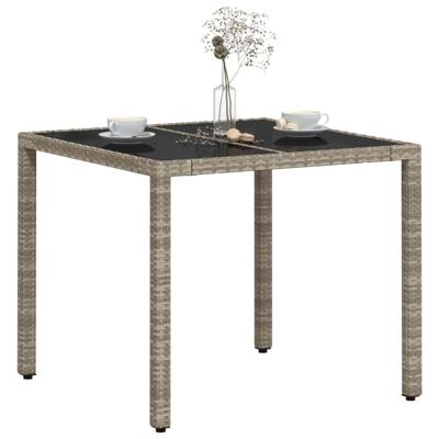 Tuintafel met glazen blad 90x90x75 cm poly rattan lichtgrijs - thumbnail