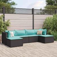 6-delige Loungeset met kussens poly rattan zwart - thumbnail