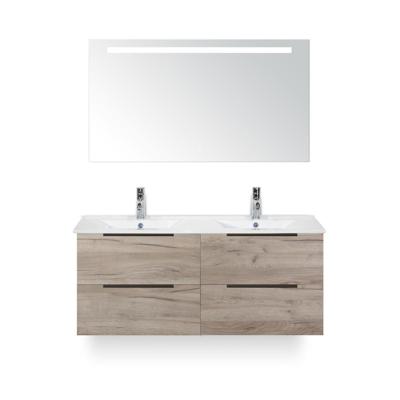 Seville Badmeubelset 120 cm - 4 laden Craft Oak Edge - Wastafel Enjoy Dubbel - met Sence Spiegel