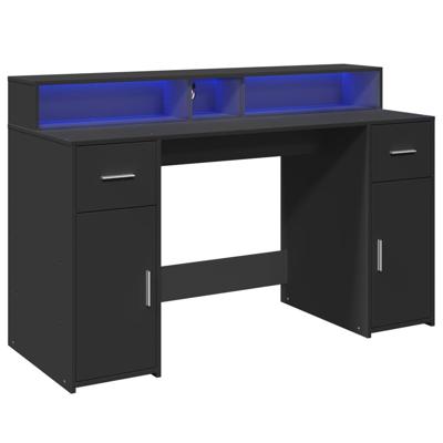Bureau met LED-verlichting 140x55x91 cm bewerkt hout zwart