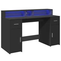 Bureau met LED-verlichting 140x55x91 cm bewerkt hout zwart - thumbnail