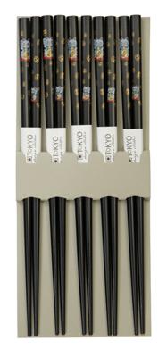 Zwarte Eetstokjes met Lucky Cats - Tokyo Design Studio - Set van 5 paar