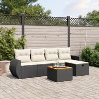 6-delige Loungeset met kussens poly rattan zwart - thumbnail