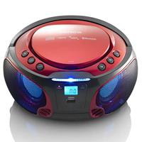 SCD-550RD Draagbare FM-radio CD/MP3/USB/Bluetooth-speler® met LED-verlichting Rood - thumbnail