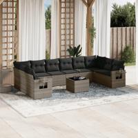 11-delige Loungeset met kussens poly rattan grijs - thumbnail