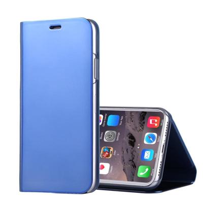 iPhone X horizontaal gegalvaniseerd spiegelend PU leren Flip Hoesje met houder (blauw)