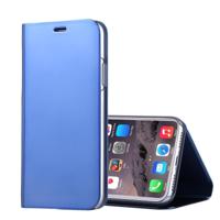 iPhone X horizontaal gegalvaniseerd spiegelend PU leren Flip Hoesje met houder (blauw) - thumbnail