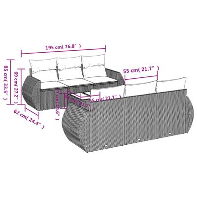 7-delige Loungeset met kussens poly rattan beige - thumbnail