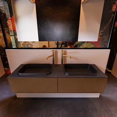 Badkamermeubelset Mondiaz Erin 150 cm met 2 Lades met RIDGE Wastafel Dubbel Urban met 2 kraangaten Greeploos Mat Rust Badkamermeubelset Mondiaz Erin 150 cm met 2 Lades met RIDGE Wastafel Dubbel Urban met 2 kraangaten Greeploos Mat Rust