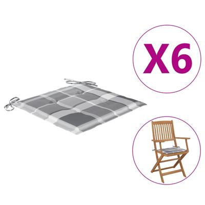 VidaXL Tuinstoelkussens 6 st 40x40x4 cm oxford stof ruitpatroon grijs
