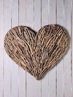 Wanddecoratie hart uit stukjes drijfhout 120 cm. FO/H - thumbnail