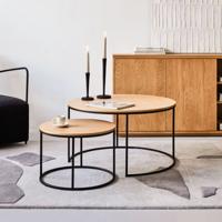 Kave Home Ronde Bijzettafel 'Yoana' Eiken en metaal, Set van 2 stuks, kleur Zwart - thumbnail