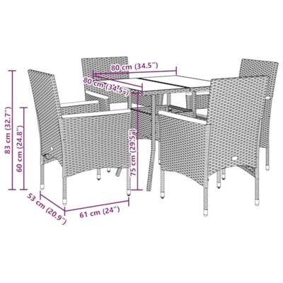 5-delige Tuinset met kussens poly rattan en glas zwart