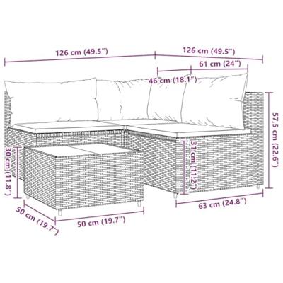4-delige Loungeset met kussens poly rattan grijs 4-delige Loungeset met kussens poly rattan grijs