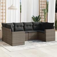 6-delige Loungeset met kussens poly rattan grijs - thumbnail