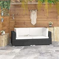 VidaXL Hoekbanken 2 st met kussens poly rattan zwart - thumbnail