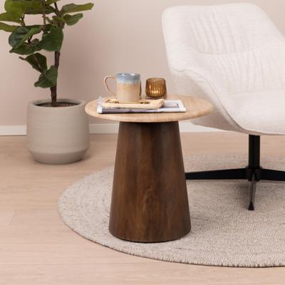Sohome Ronde Bijzettafel 'Bailey' Mangohout en Travertin, 44cm