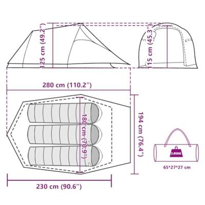 Tunneltent 3-persoons waterdicht bruin