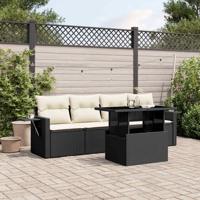 5-delige Loungeset met kussens poly rattan zwart - thumbnail