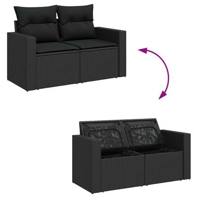 5-delige Loungeset met kussens poly rattan zwart