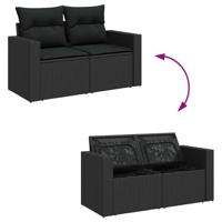 7-delige Loungeset met kussens poly rattan zwart - thumbnail