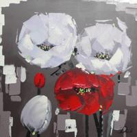 Schilderij - Handgeschilderd - Klaprozen 80x80cm - thumbnail