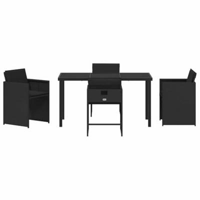 5-delige tuinset met kussens zwart poly rattan
