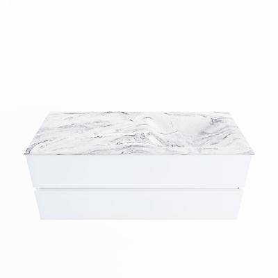 MONDIAZ VICA-DLUX 120cm badmeubel onderkast Talc 2 lades. Inbouw wastafel CLOUD rechts 1 kraangat, kleur Glace.