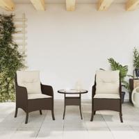 Tuinstoelen 2 st met kussens poly rattan bruin - thumbnail