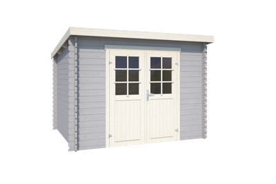 Outdoor Life Nadia Blokhut 295x250 cm 28 mm vuren Platinum Grey-Wit gecoat- Lessenaarsdak- - Outdoor Life