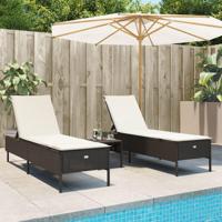 3-delige Ligbeddenset met kussens poly rattan bruin - thumbnail