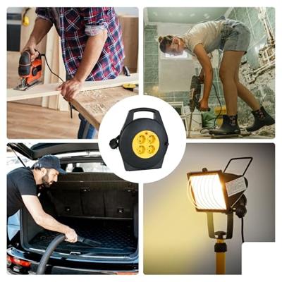 Perel kabelhaspel 3G1.5, met 4 stopcontacten, 10 m, geel en zwart Perel kabelhaspel 3G1.5, met 4 stopcontacten, 10 m, geel en zwart