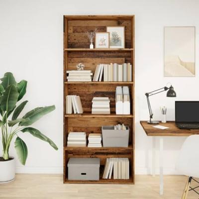 Boekenkast 80x30x189 cm bewerkt hout oud houtkleurig
