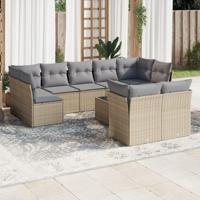 10-delige Loungeset met kussens poly rattan beige - thumbnail