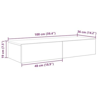 Wandschap met lades 100x36x19cm bewerkt hout gerookt eikenkleur Wandschap met lades 100x36x19cm bewerkt hout gerookt eikenkleur
