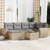 7-delige Loungeset met kussens poly rattan beige - thumbnail