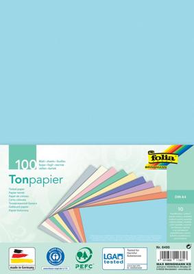 Folia gekleurd tekenpapier, 130 g, ft 21 x 29,7 cm, A4, geassorteerde kleuren, pastel, pak van 100 vel