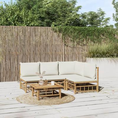 5-delige Loungeset met kussens bamboe crèmewit