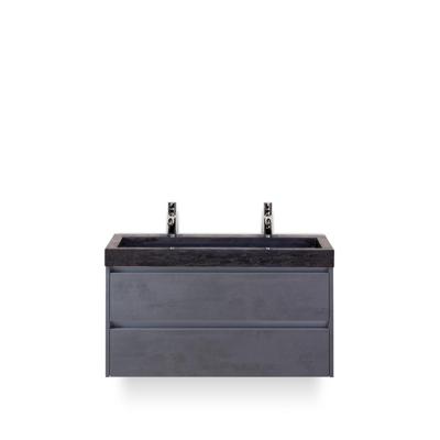 Dante Badmeubelset 100 cm - Beton Antraciet - Wastafel Hardsteen Wit Lucca 2 kraangaten