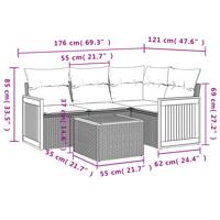 5-delige Loungeset met kussens poly rattan grijs - thumbnail