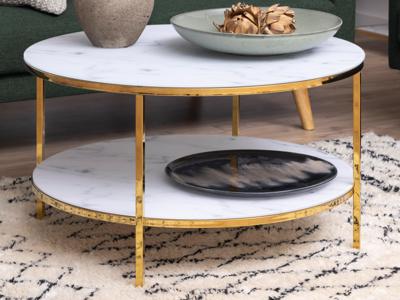 Ronde salontafel ALISTA DELUXE marmer wit/goud