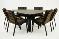 Tuintafel Triangel met 6 Leather antraciet stoelen - thumbnail