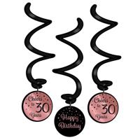 Hangdecoratie Swirls 30 Jaar Roségoud/Zwart (3st) - thumbnail