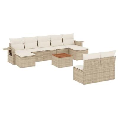 10-delige Loungeset met kussens poly rattan beige