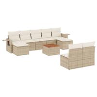10-delige Loungeset met kussens poly rattan beige - thumbnail