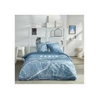 Beddengoedset - TODAY - JAVA - 2 personen - 240x220 cm - Katoen - Parijs print - Blauw - thumbnail