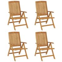 Tuinstoelen 4 st verstelbaar met kussens massief teakhout - thumbnail