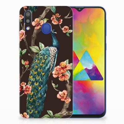 Samsung Galaxy M20 (Power) TPU Hoesje Pauw met Bloemen Samsung Galaxy M20 (Power) TPU Hoesje Pauw met Bloemen